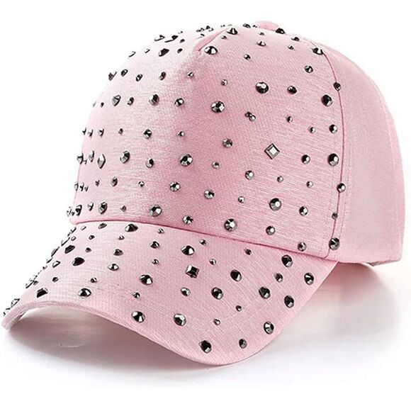 Accessories - Pink Bling Baseball Cap with Diamond Design Adjustable Sports Cap
